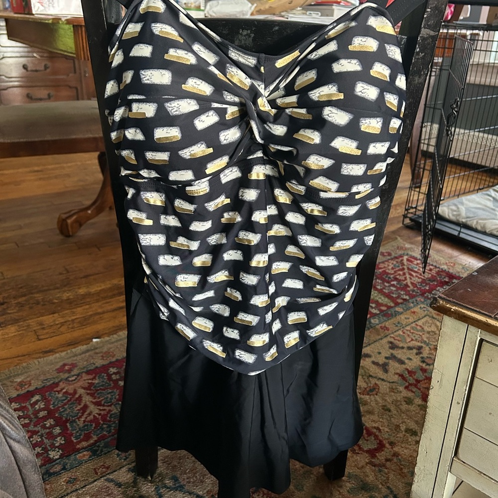 Elegant Black and White One-Piece Swimsuit with Polka Dot Design